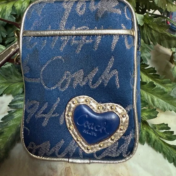 GUC- Coach Blue and Gold Heart Wristlet - Picture 1 of 5